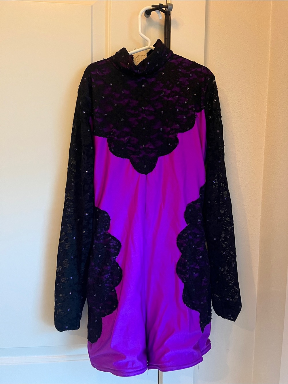 Black and Purple Lace-Accent Dance Costume